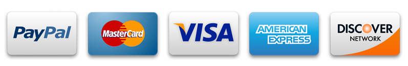 Pay with PayPal, Mastercard, Visa, American Express, Discover card.